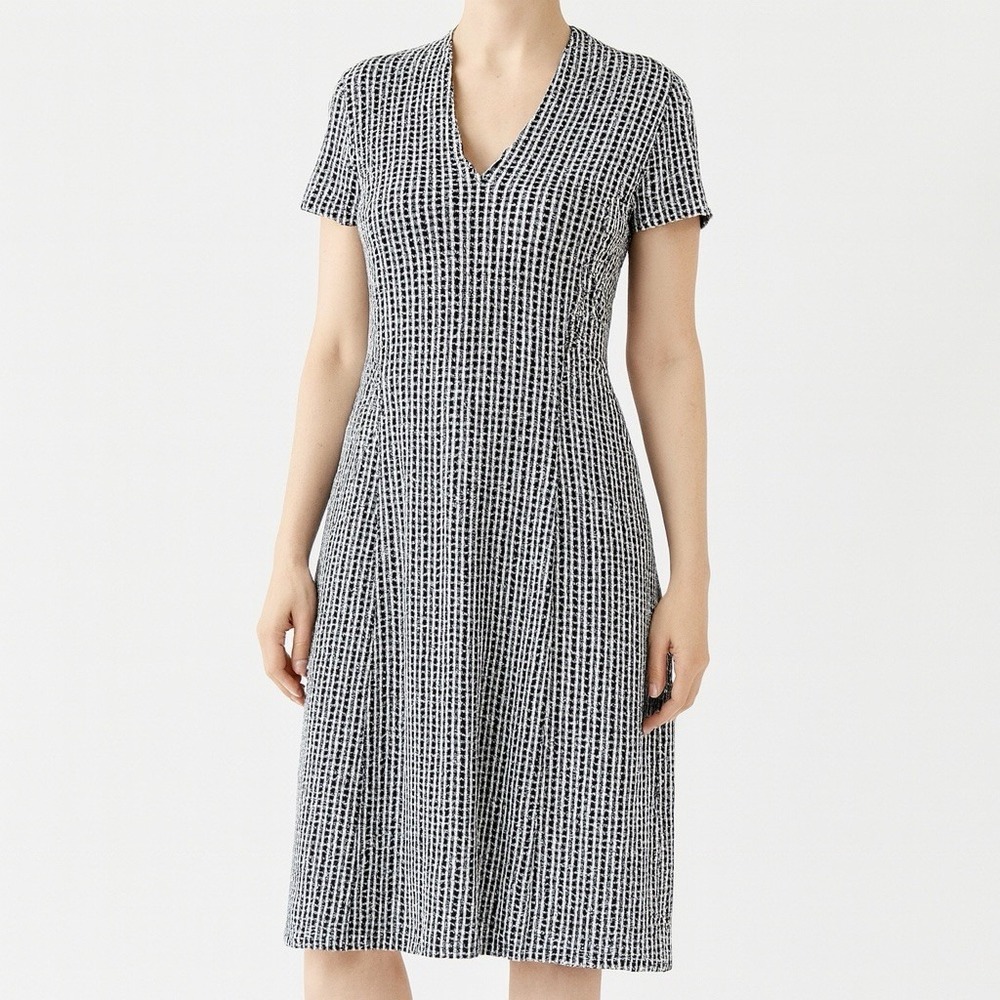 J.McLaughlin Ivana Catalina Dress S Navy White Geometric VNeck Coastal Nautical